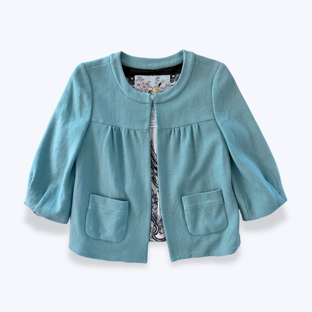 Tabitha Anthropologie Wool Peplum Jacket Aqua Turquoise Paisley Lined Poetcore